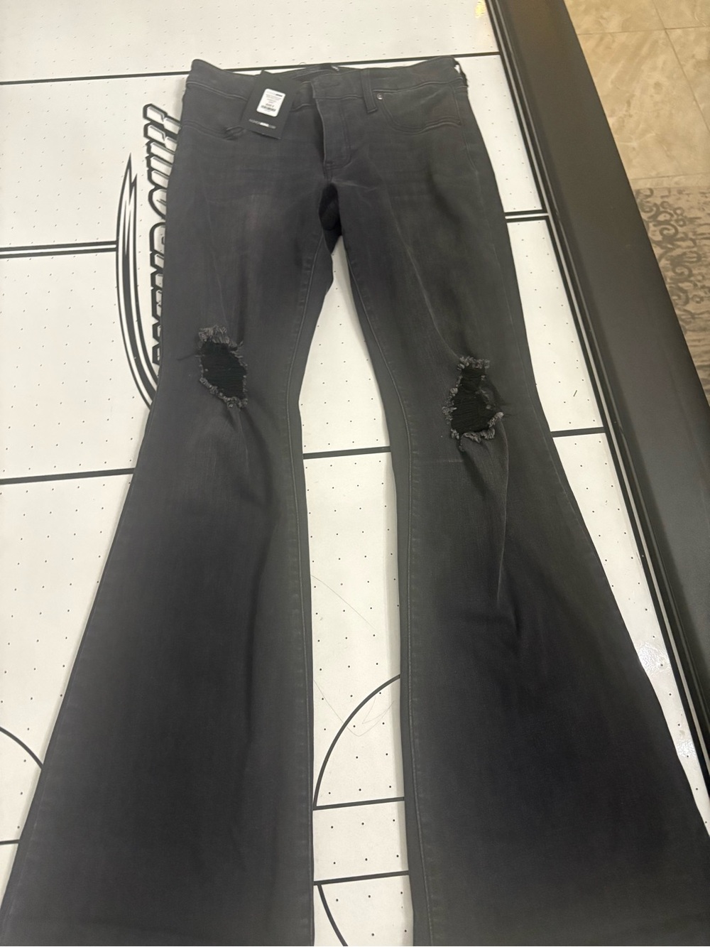 Fashion Nova Charcoal Black Distressed Flare Jeans